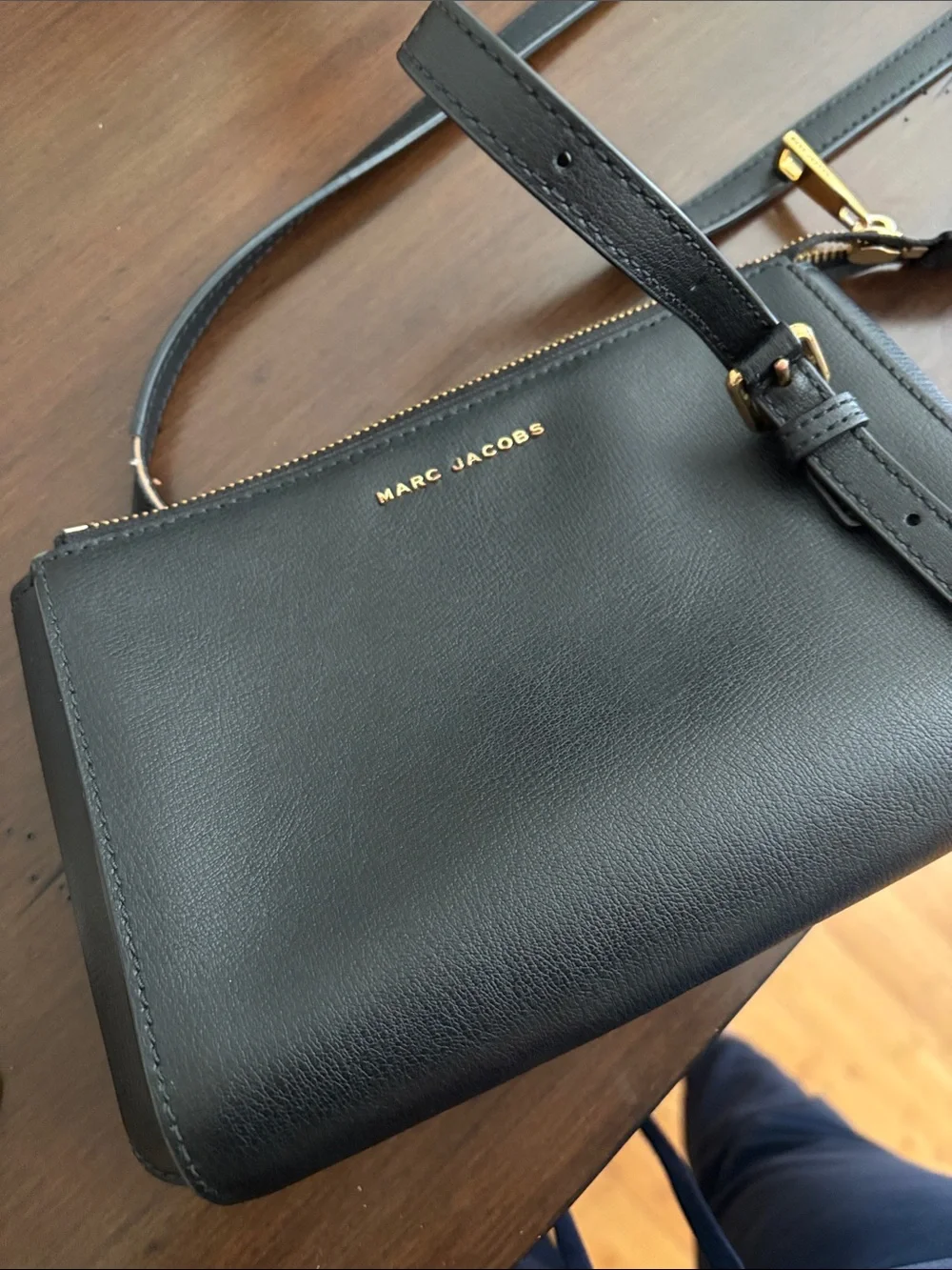 Marc Jacobs Black Leather Crossbody with Gold Hardware